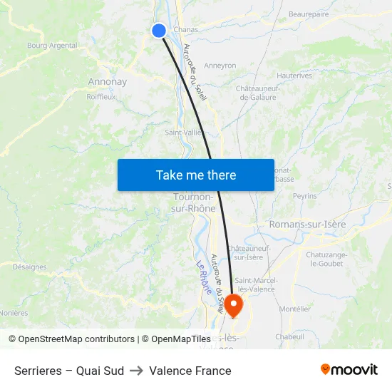Serrieres – Quai Sud to Valence France map