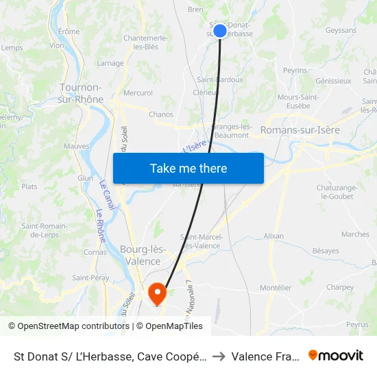 St Donat S/ L’Herbasse, Cave Coopérative to Valence France map