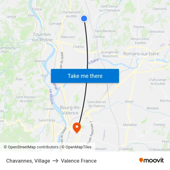 Chavannes, Village to Valence France map