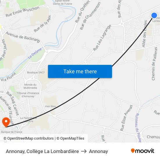 Annonay, Collège La Lombardière to Annonay map