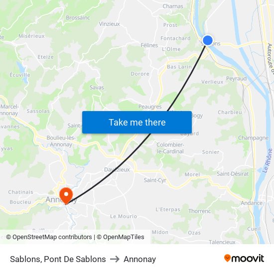 Sablons, Pont De Sablons to Annonay map