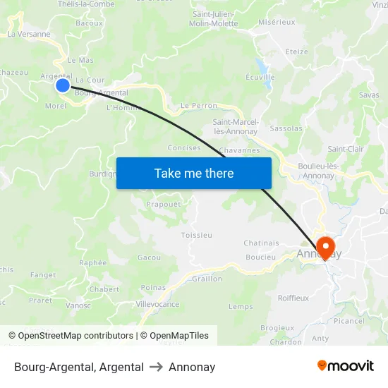 Bourg-Argental, Argental to Annonay map