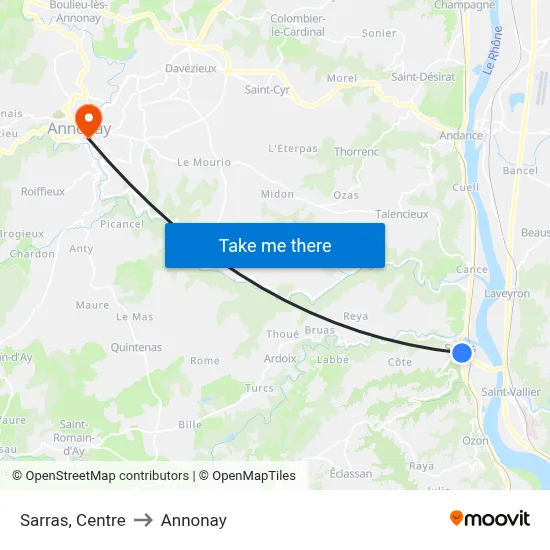 Sarras, Centre to Annonay map
