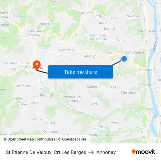 St Etienne De Valoux, Crt Les Barges to Annonay map