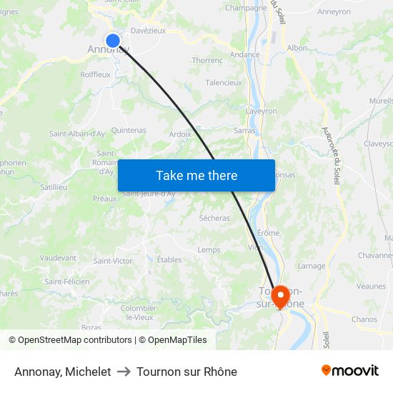 Annonay, Michelet to Tournon sur Rhône map
