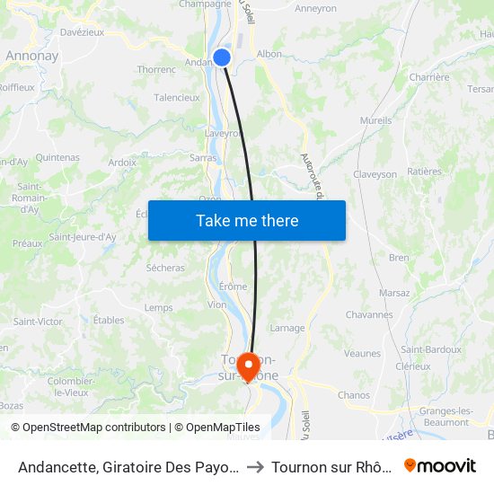 Andancette, Giratoire Des Payots to Tournon sur Rhône map