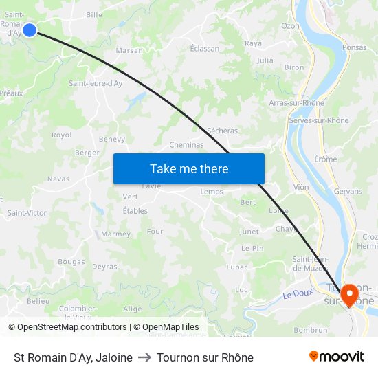 St Romain D'Ay, Jaloine to Tournon sur Rhône map