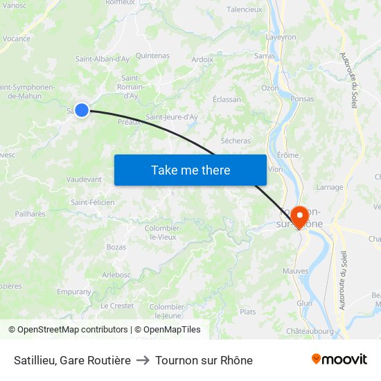 Satillieu, Gare Routière to Tournon sur Rhône map