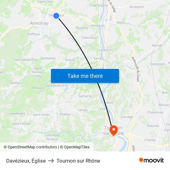 Davézieux, Église to Tournon sur Rhône map