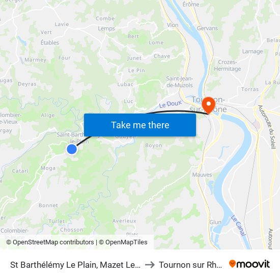 St Barthélémy Le Plain, Mazet Le Bas to Tournon sur Rhône map