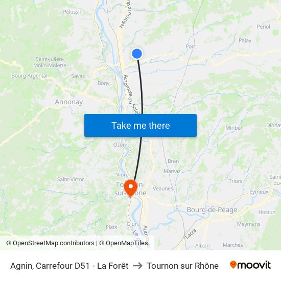 Agnin, Carrefour D51 - La Forêt to Tournon sur Rhône map