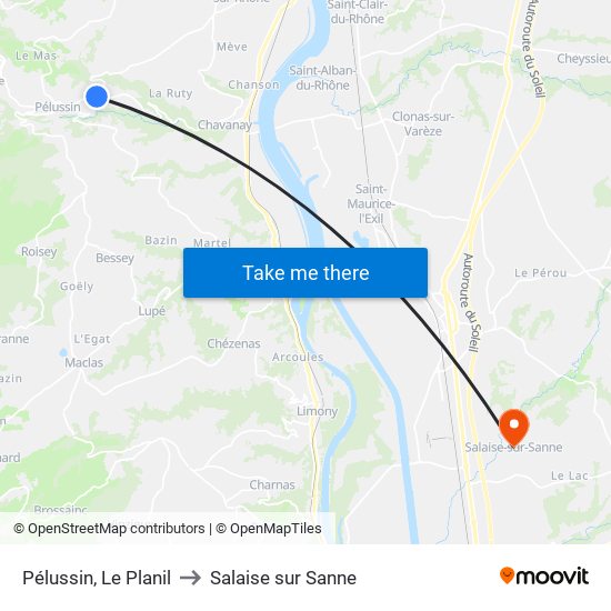 Pélussin, Le Planil to Salaise sur Sanne map