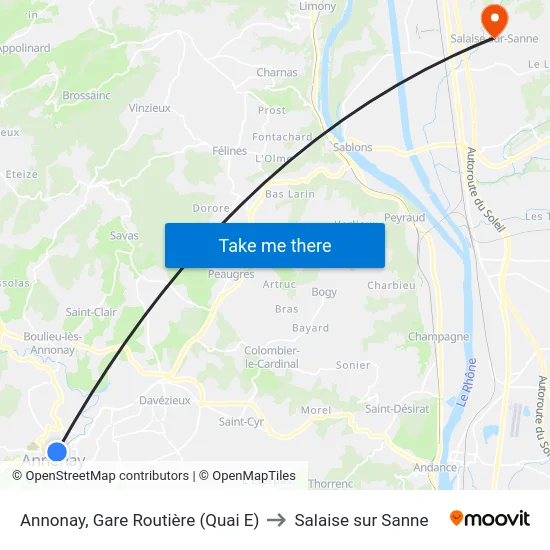 Annonay, Gare Routière (Quai E) to Salaise sur Sanne map