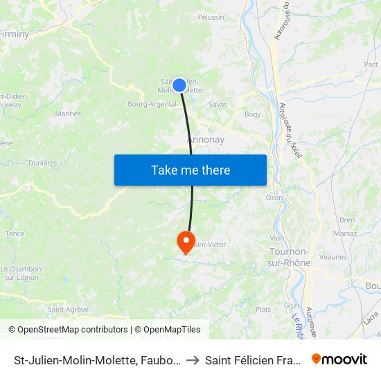 St-Julien-Molin-Molette, Faubourg to Saint Félicien France map