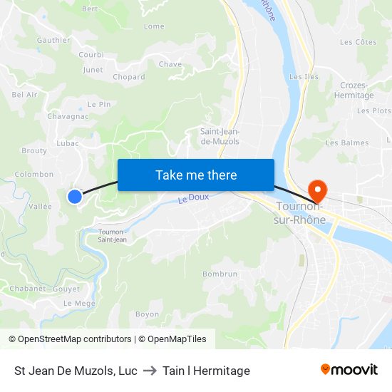 St Jean De Muzols, Luc to Tain l Hermitage map