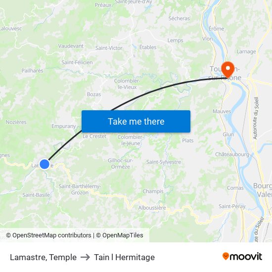 Lamastre, Temple to Tain l Hermitage map