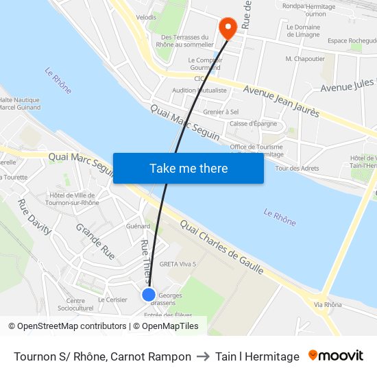 Tournon S/ Rhône, Carnot Rampon to Tain l Hermitage map