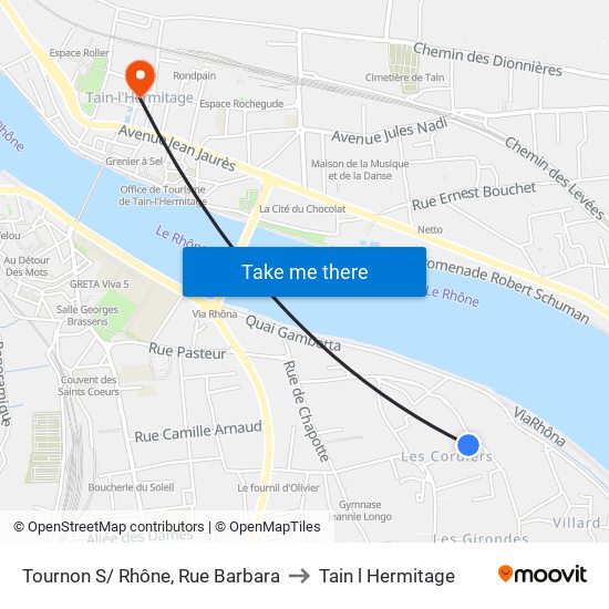 Tournon S/ Rhône, Rue Barbara to Tain l Hermitage map