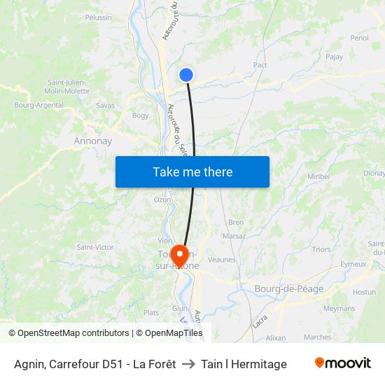 Agnin, Carrefour D51 - La Forêt to Tain l Hermitage map