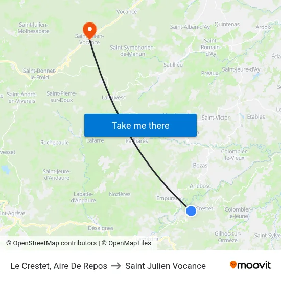 Le Crestet, Aire De Repos to Saint Julien Vocance map