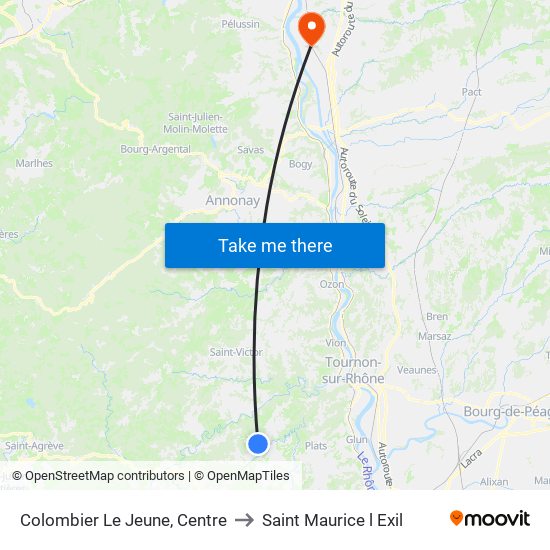 Colombier Le Jeune, Centre to Saint Maurice l Exil map