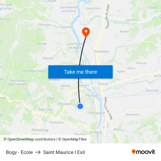 Bogy - Ecole to Saint Maurice l Exil map