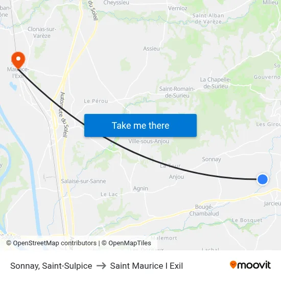 Sonnay, Saint-Sulpice to Saint Maurice l Exil map