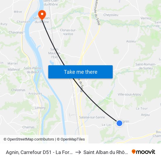 Agnin, Carrefour D51 - La Forêt to Saint Alban du Rhône map