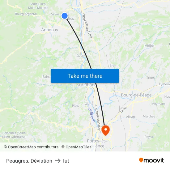 Peaugres, Déviation to Iut map