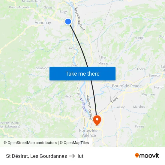 St Désirat, Les Gourdannes to Iut map