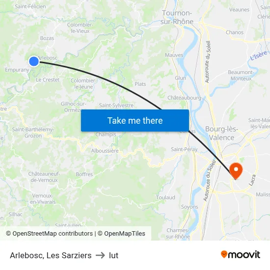 Arlebosc, Les Sarziers to Iut map