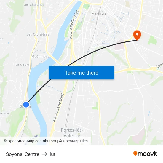 Soyons, Centre to Iut map