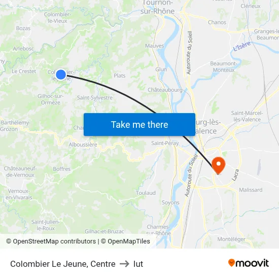 Colombier Le Jeune, Centre to Iut map