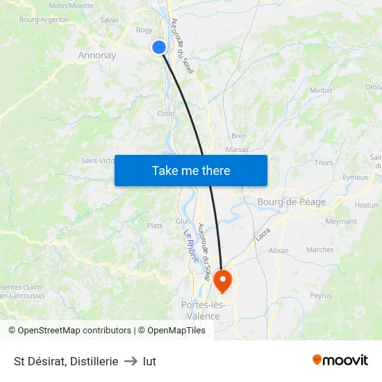 St Désirat, Distillerie to Iut map