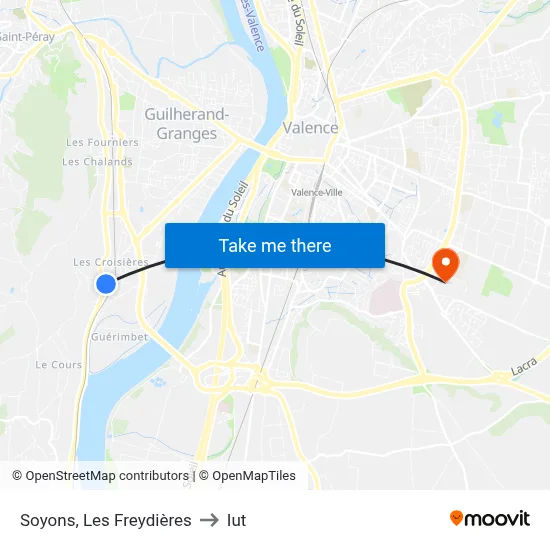 Soyons, Les Freydières to Iut map