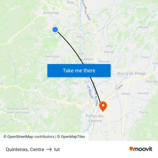 Quintenas, Centre to Iut map