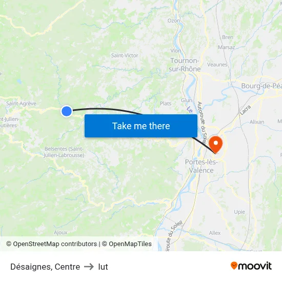 Désaignes, Centre to Iut map