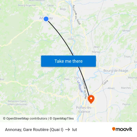 Annonay, Gare Routière (Quai I) to Iut map