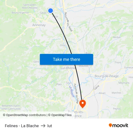 Felines - La Blache to Iut map