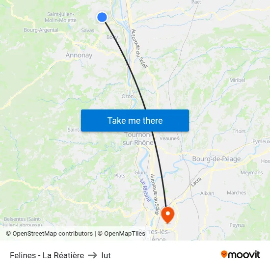 Felines - La Réatière to Iut map