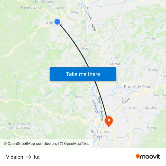 Vidalon to Iut map