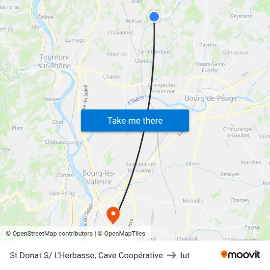 St Donat S/ L’Herbasse, Cave Coopérative to Iut map