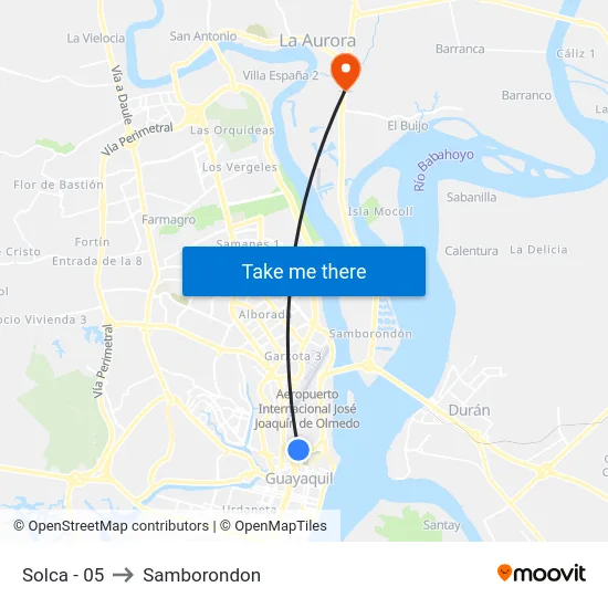 Solca - 05 to Samborondon map