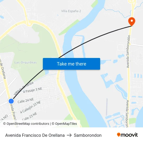 Avenida Francisco De Orellana to Samborondon map