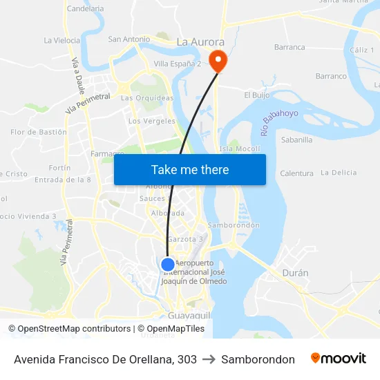 Avenida Francisco De Orellana, 303 to Samborondon map
