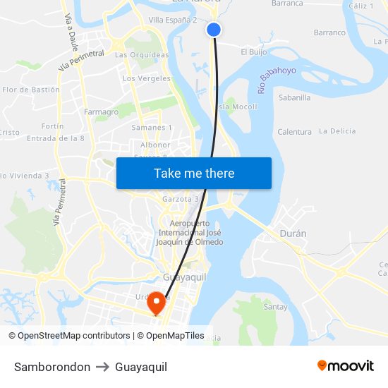Samborondon to Guayaquil map