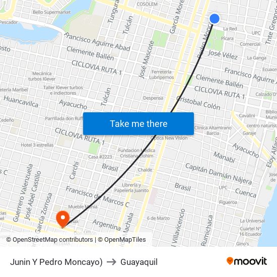 Junin Y Pedro Moncayo) to Guayaquil map