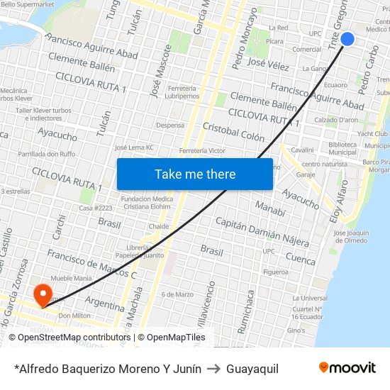 *Alfredo Baquerizo Moreno Y Junín to Guayaquil map