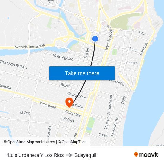 *Luis Urdaneta Y Los Rios to Guayaquil map