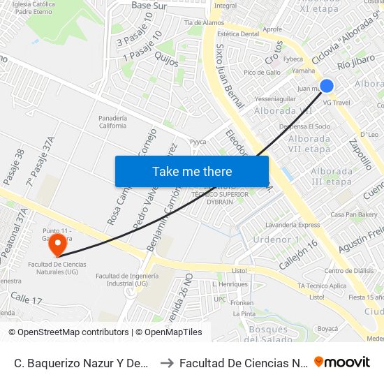 C. Baquerizo Nazur  Y Demetrio Aguilera to Facultad De Ciencias Naturales (Ug) map